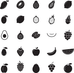 Tropical Fruits Silhouette Icon Collection