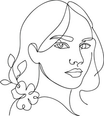 Minimalist single line drawing a woman with a flower Continous line drawing face