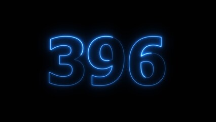 Abstract beautiful blue neon 396 number illustration background. Glowing neon countdown number icon background 4k.