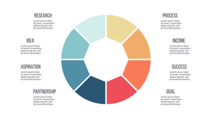 Business infographic template. Pie chart with eight options, steps. Vector chart.