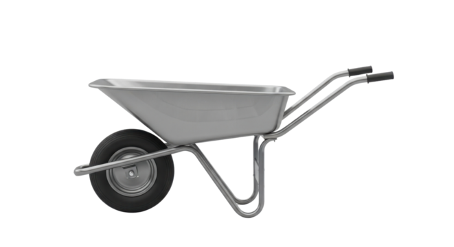 Wheelbarrow with one wheel and metal construction isolated PNG with Transparent Background
