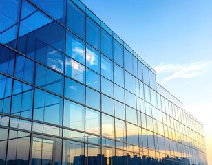 Fototapeta premium Geometric Glass Building Exterior Against a Clear Blue Sky during the Day