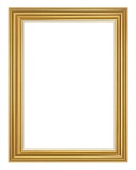 Golden rectangular picture frame with empty center, isolated on white