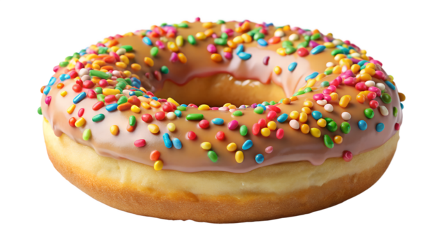 Delicious doughnut with caramel glaze and colorful sprinkles isolated on transparent background is a sweet treat for any time of day, perfect for dessert