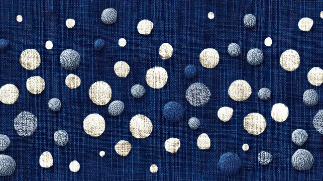 Textured abstract dot pattern on deep blue fabric. Modern seamless design with white and blue circles for creative backgrounds and decor. - Powered by Adobe