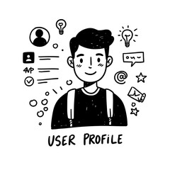 User profile illustration with a man and creative icons  