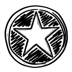 Hand-drawn star emblem with circular outline in sketch style  