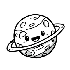 Cute cartoon planet with rings smiling and expressive face  