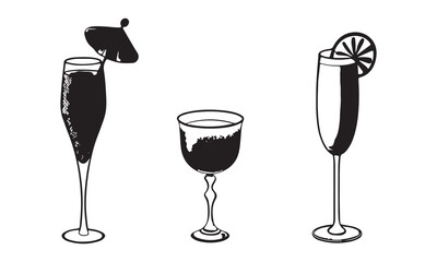 Cocktail & Mimosa Flower Icons | Champagne Glass, Drinks, Floral Decoration & Celebration Symbols