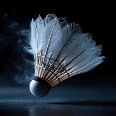 Shuttlecock in Motion - Dynamic Badminton Object with Smoke and Dramatic Lighting.