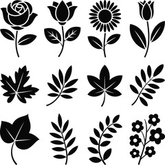 Floral and leaf silhouettes rose tulip