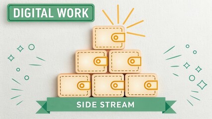 Digital Work Concept with Stacked Boxes and Creative Elements