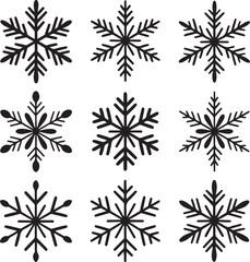 Black snowflakes on white background winter cold