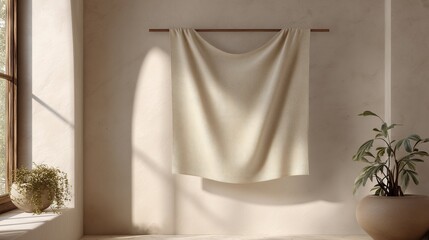 Fabric Banner Mockup in Minimalist Interior with Plants