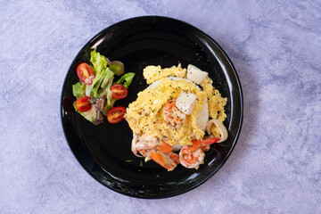 Creamy Omelette with Shrimp on Rice