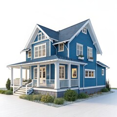 Blue House with White Trim and Porch, Architecture, Real Estate