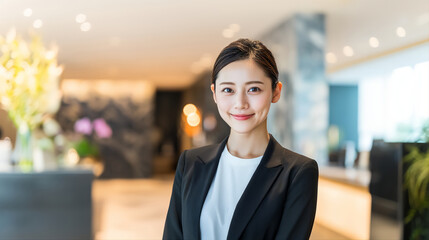明るいアジア人女性ホテルスタッフ01