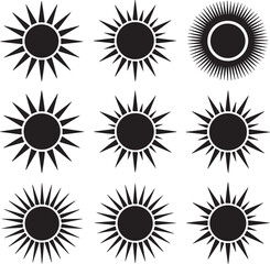 Black sunburst icons solar celestial