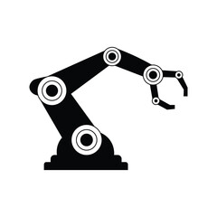 Black robotic arm mechanical engineering industrial automation technology symbol icon vector