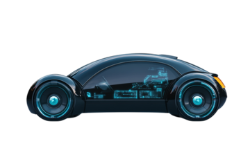 Future car concept with see-through design. Isolated for product staging, digital branding, and UI/UX design.