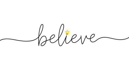 Inspirational Cursive Believe Word with Bright Yellow Star