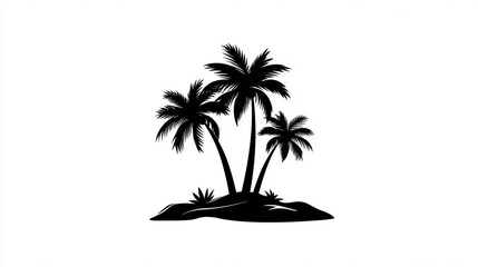 Obraz premium Stunning photo of silhouette of three palm trees on an island isolated on white background.