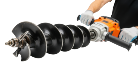 Manual earth auger drill in action isolated PNG with Transparent Background