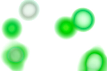 Green glowing light spots on transparent background. Abstract round soft blur highlights, bright luminous circles with smooth edges. Digital glow effect for overlays, decoration and creative design.