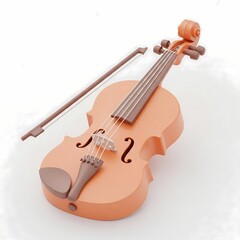 Fototapeta premium Violin with a bow, cute and simple 3D musical instrument icon. 