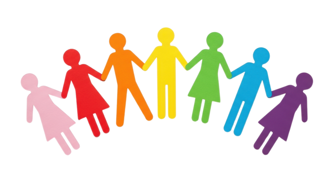 Isolated diverse group of people holding hands, symbolizing unity and collaboration