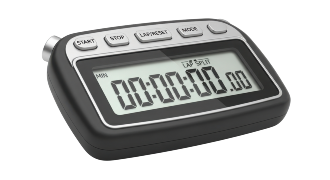Digital kitchen timer shows "00:00:00.00" isolated PNG with Transparent Background