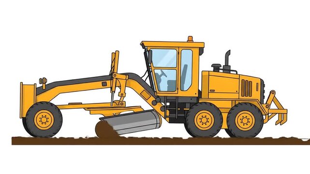 Heavy Duty Motor Grader 2D Animation Leveling Ground.