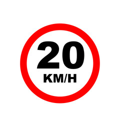 Maximum speed limit 20 km/h sign. Red circle regulatory road symbol vector icon