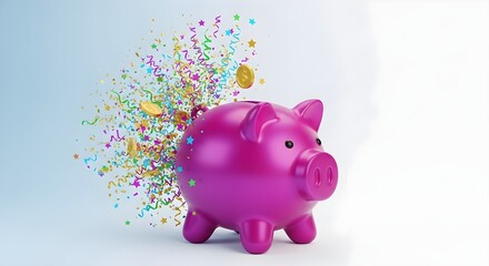 Piggy Bank Exploding with Coins.