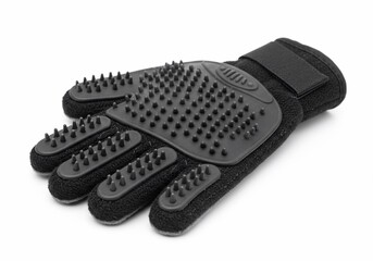 Pet Grooming Glove with Rubber Tips Isolated on White