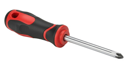 Red and black Phillips head screwdriver close up isolated PNG with Transparent Background