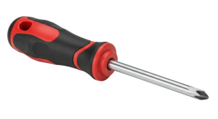Red and black Phillips head screwdriver close up isolated PNG with Transparent Background