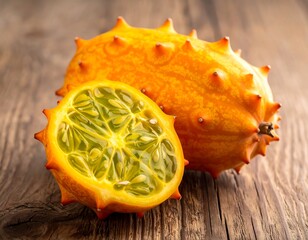 Spiny fruit on rustic wood