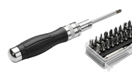 Ratchet screwdriver and bits set isolated PNG with Transparent Background