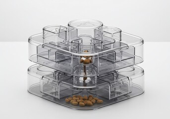 Cat Puzzle Feeder Toy With Food On White Background