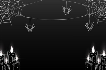 Realistic Black Creepy Spider Web and Candle as a Halloween Background