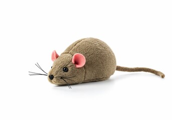 Grey plush mouse toy on white background
