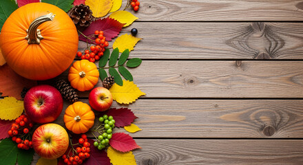 Autumn Harvest Arrangement on Rustic Wooden Surface