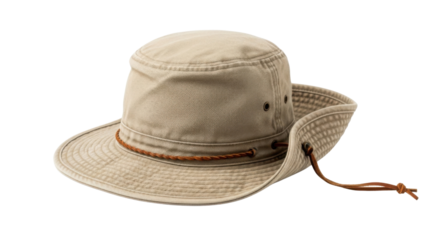 Beige outdoor hat with chin strap isolated PNG with Transparent Background