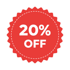 Hand Made Red promotional badge with 20 off text vector illustration for retail sales marketing and advertising campaigns