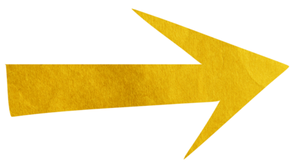 Yellow paper arrow sign on transparent background PNG