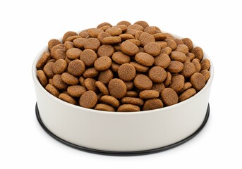 Bowl Full of Dry Dog Food on White Background
