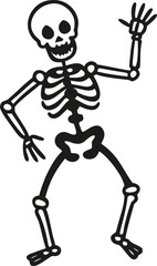 Cartoon skeleton dancing in black and white, perfect for Halloween
