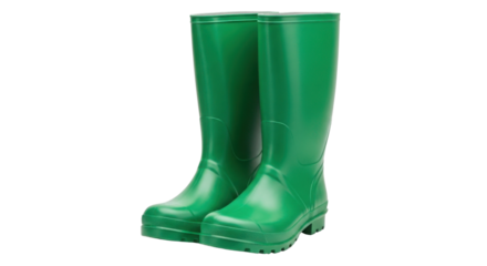 Pair of green rubber rain boots isolated PNG with Transparent Background