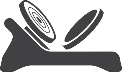 Silhouette of a record player with vinyl records spinning